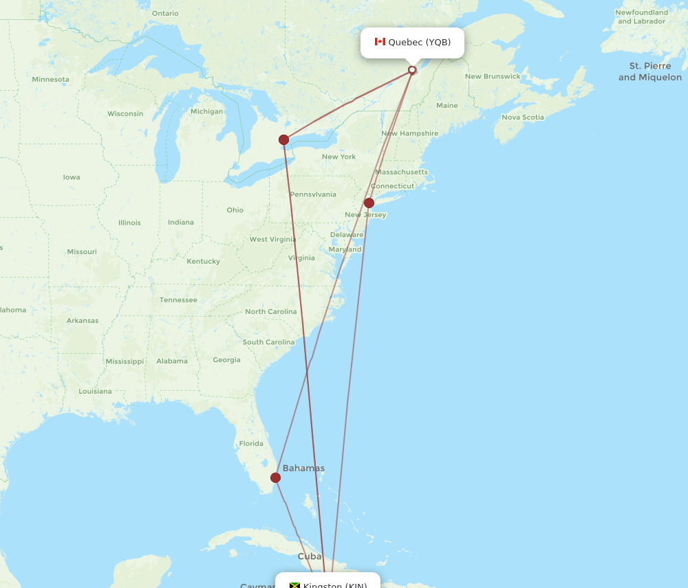 YQB-KIN flight routes