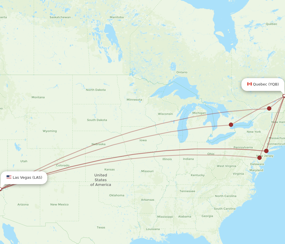 YQB to LAS flights and routes map