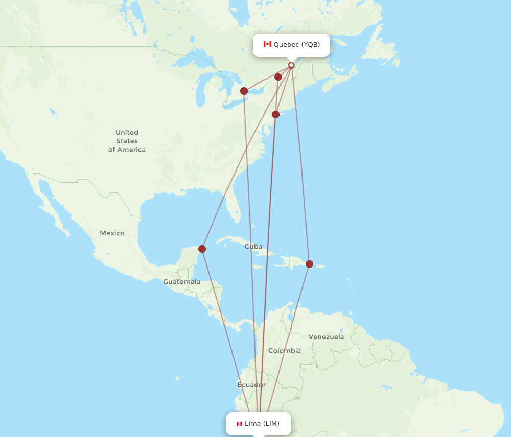 YQB to LIM flights and routes map