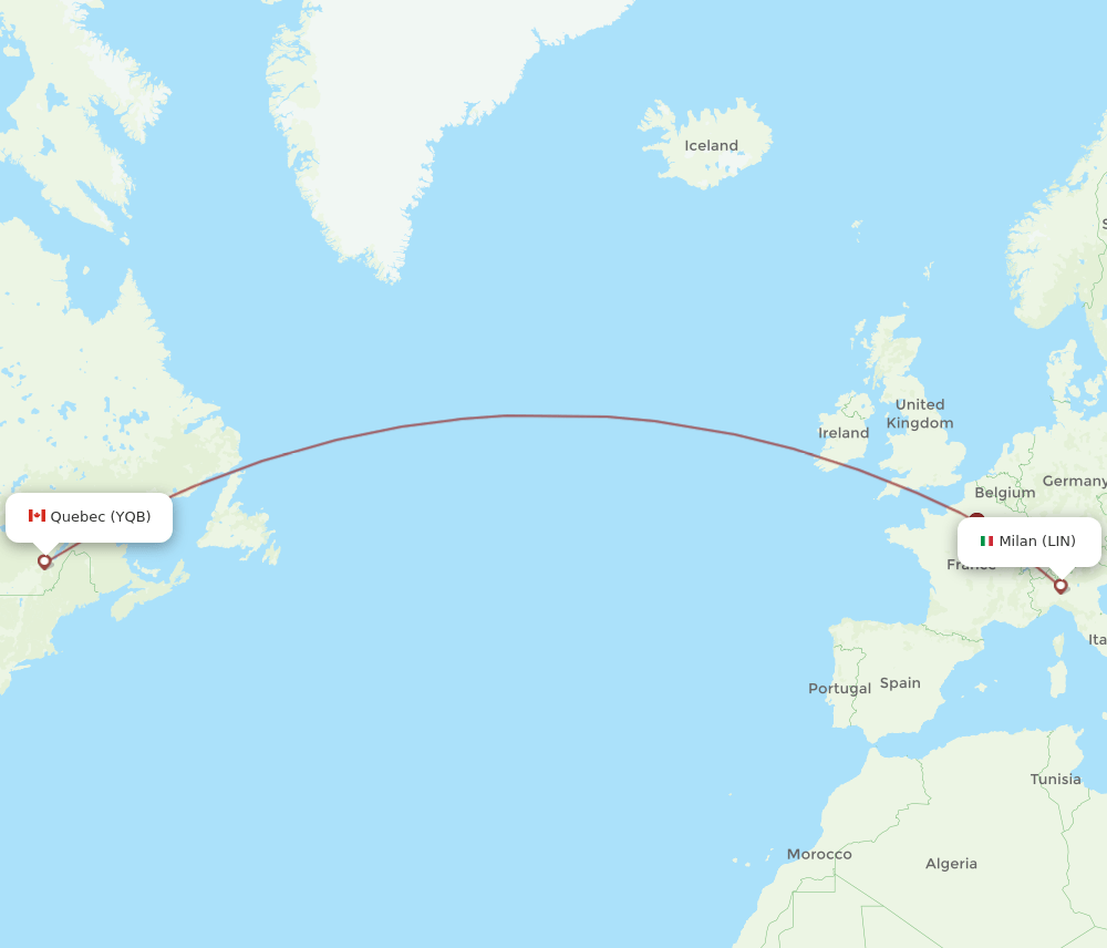 YQB to LIN flights and routes map