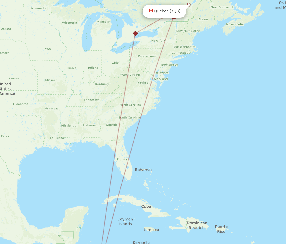 YQB-LIR flight routes