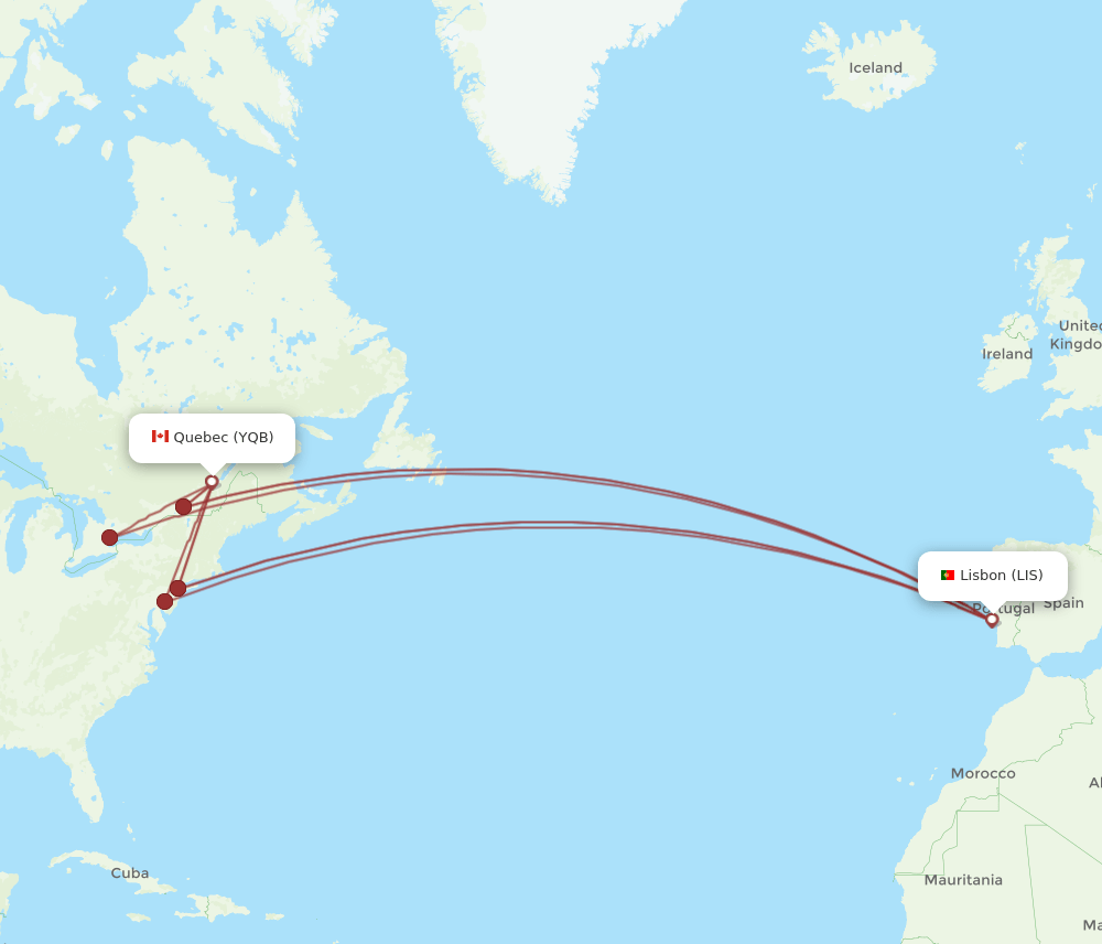 YQB-LIS flight routes