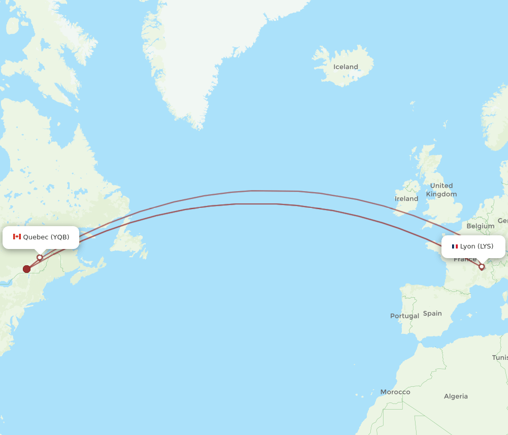 YQB to LYS flights and routes map