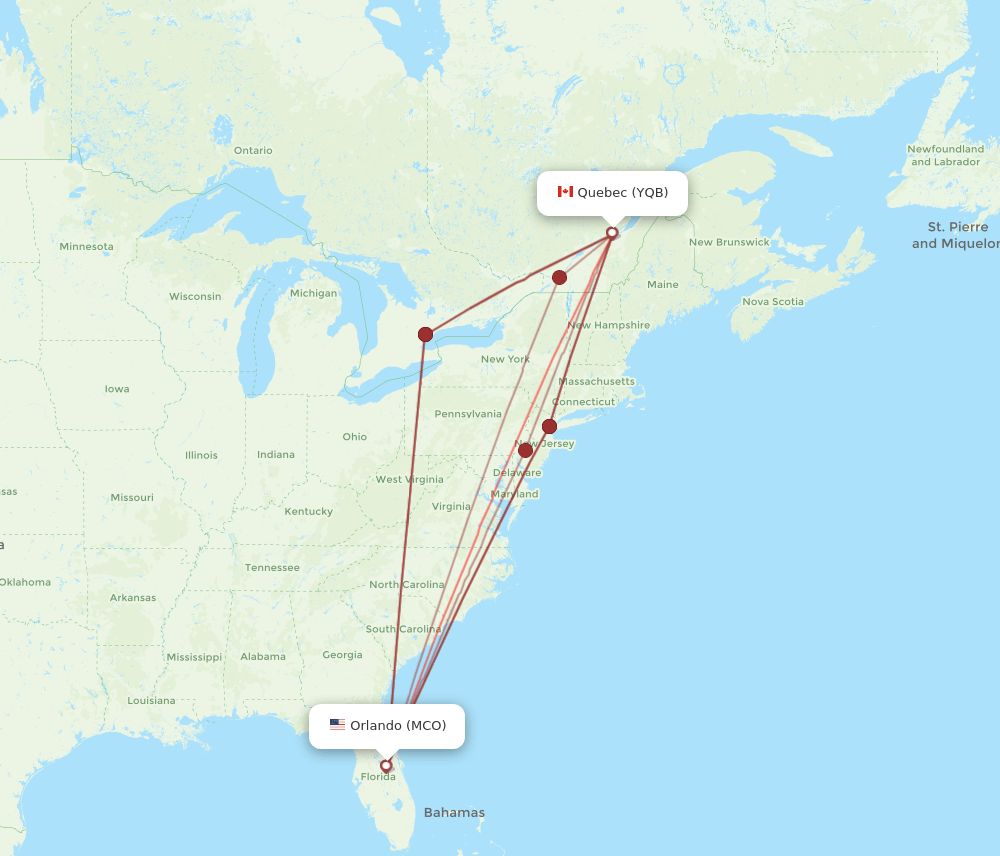YQB-MCO flight routes