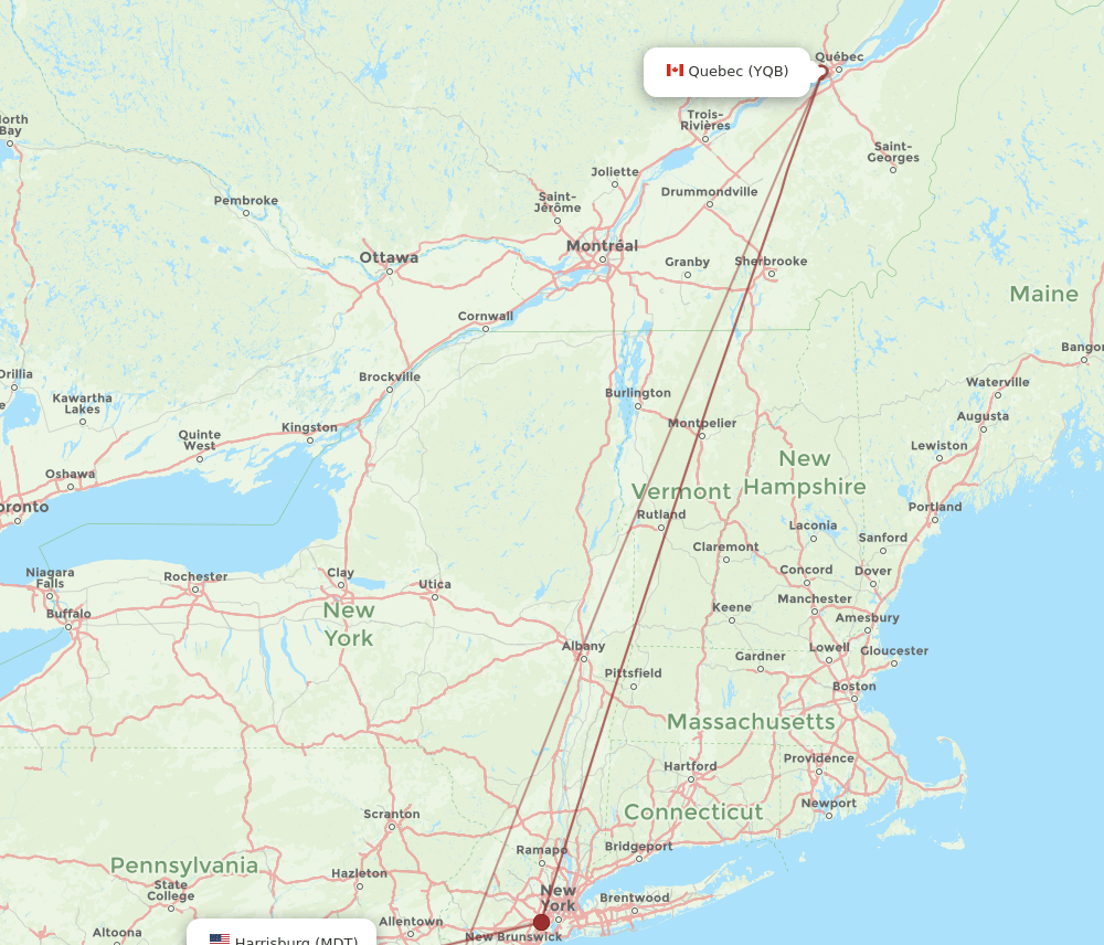 YQB-MDT flight routes