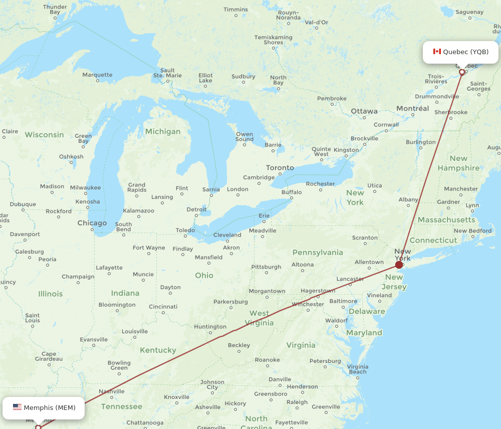 YQB-MEM flight routes