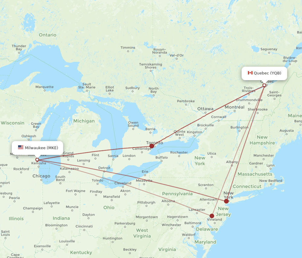 YQB-MKE flight routes