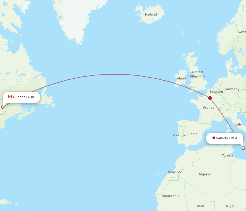 YQB to MLA flights and routes map