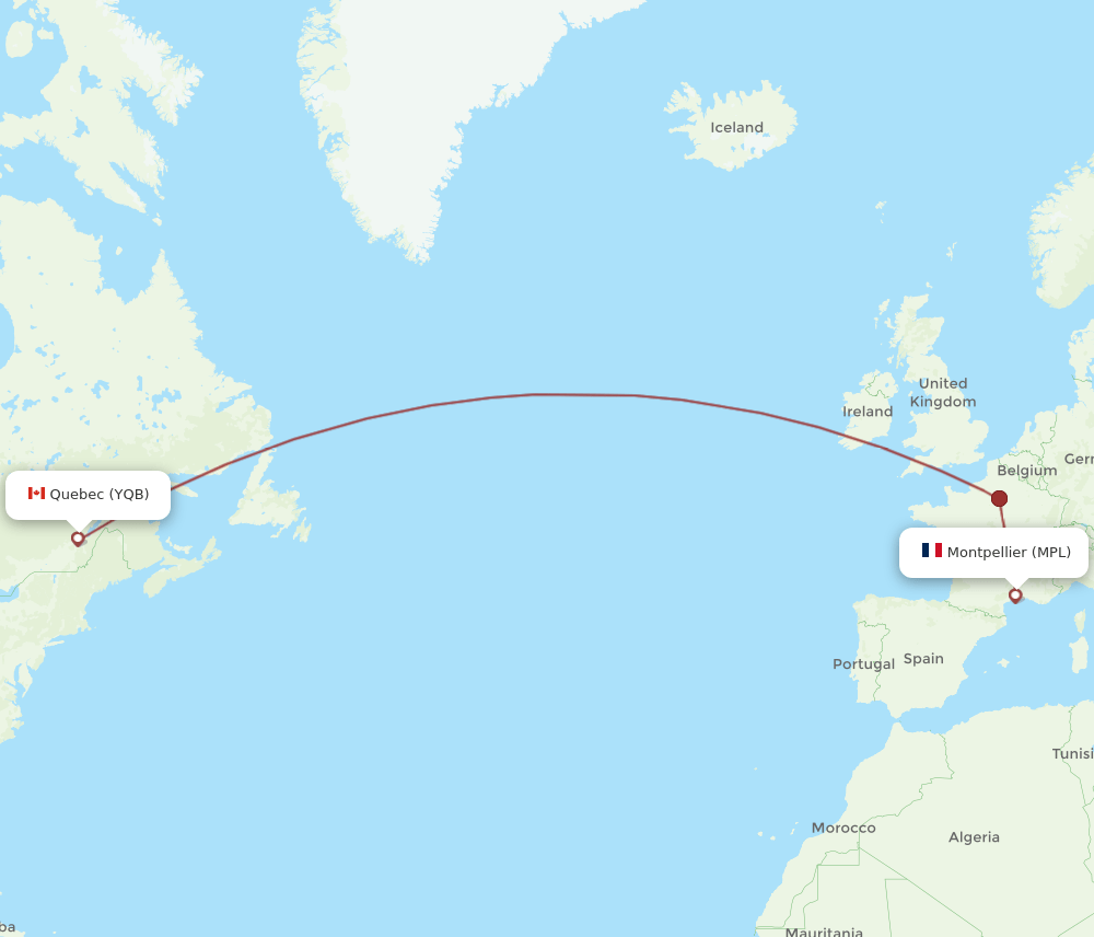 YQB to MPL flights and routes map