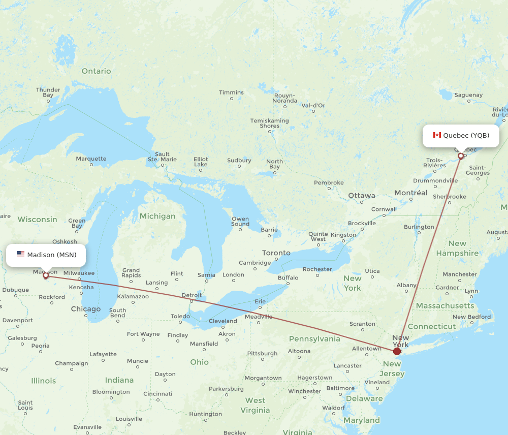 YQB-MSN flight routes