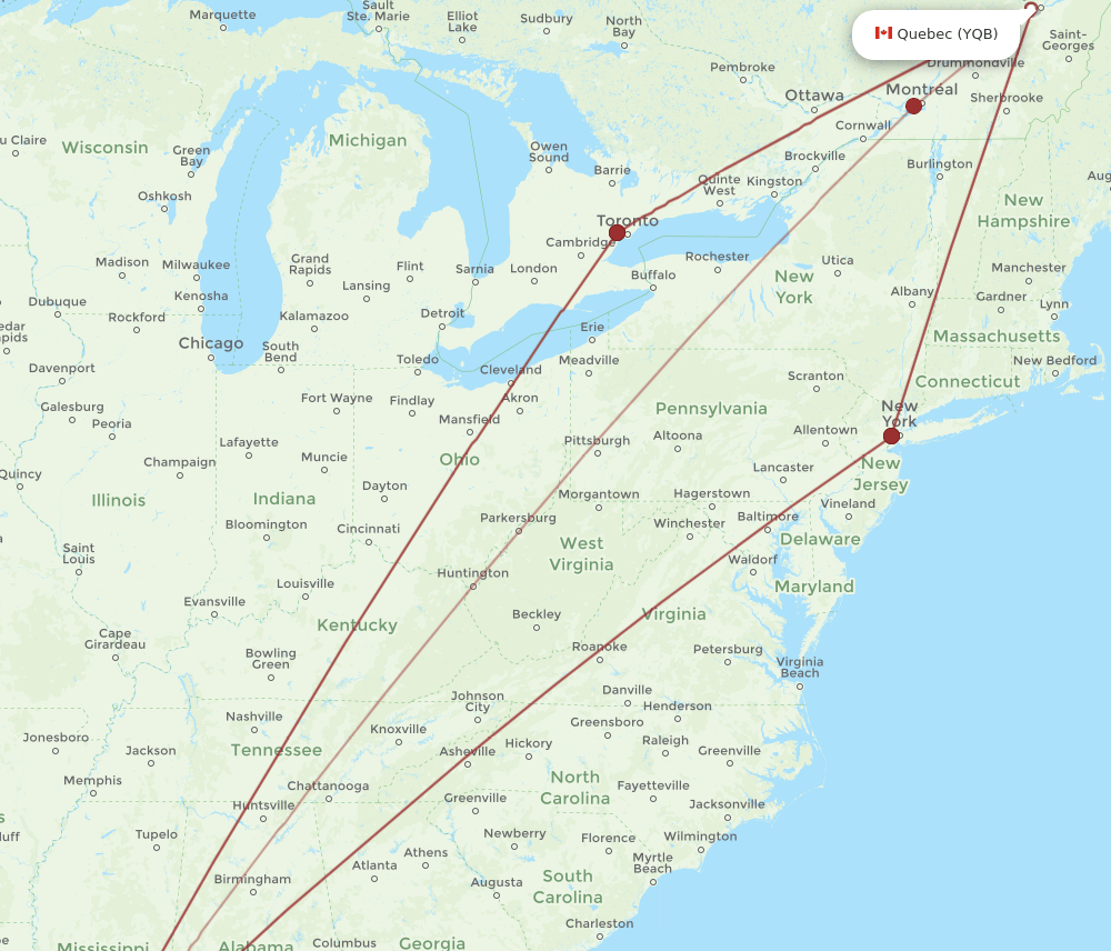 YQB-MSY flight routes