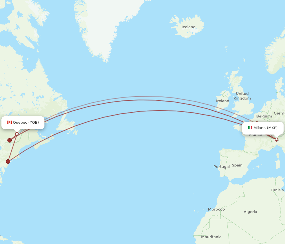 YQB-MXP flight routes