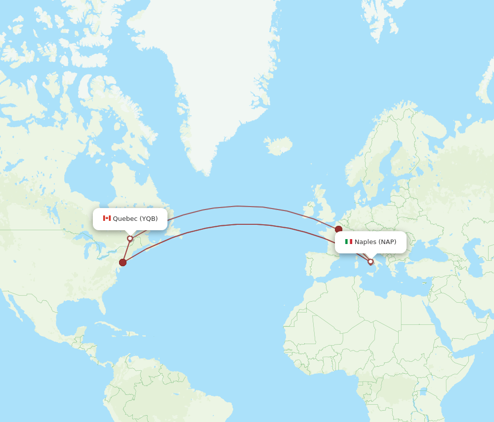 YQB to NAP flights and routes map