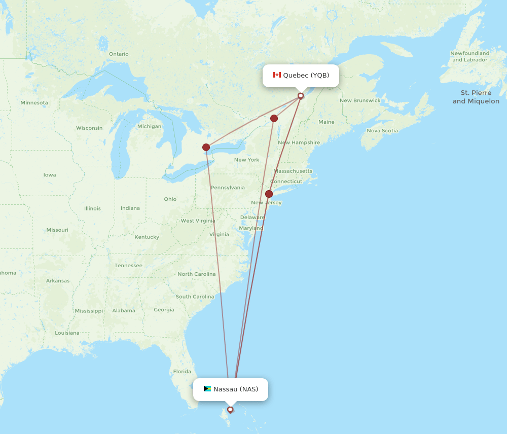 YQB-NAS flight routes