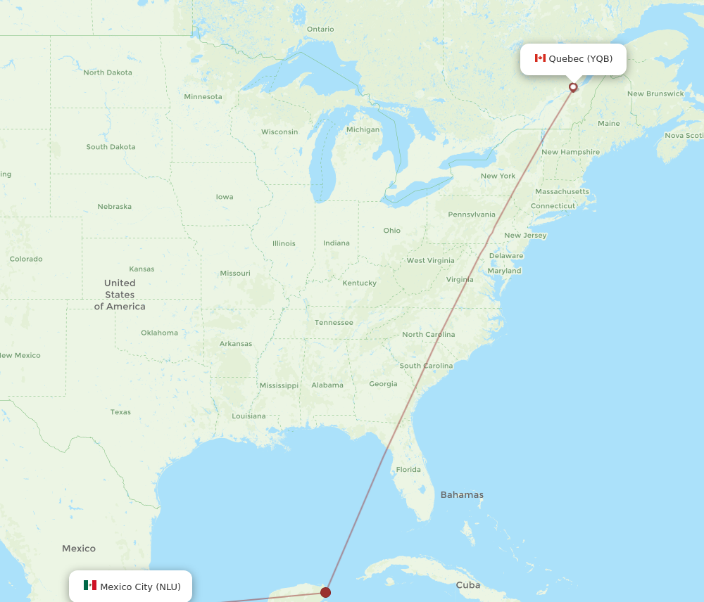YQB to NLU flights and routes map