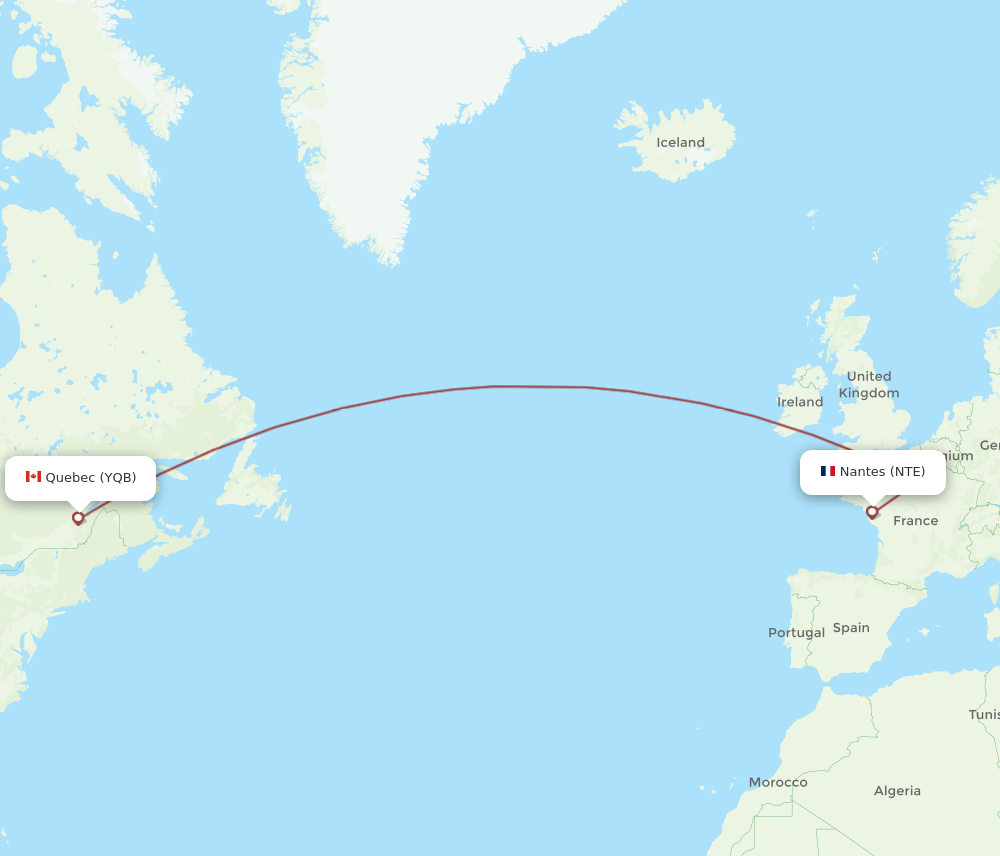 YQB to NTE flights and routes map