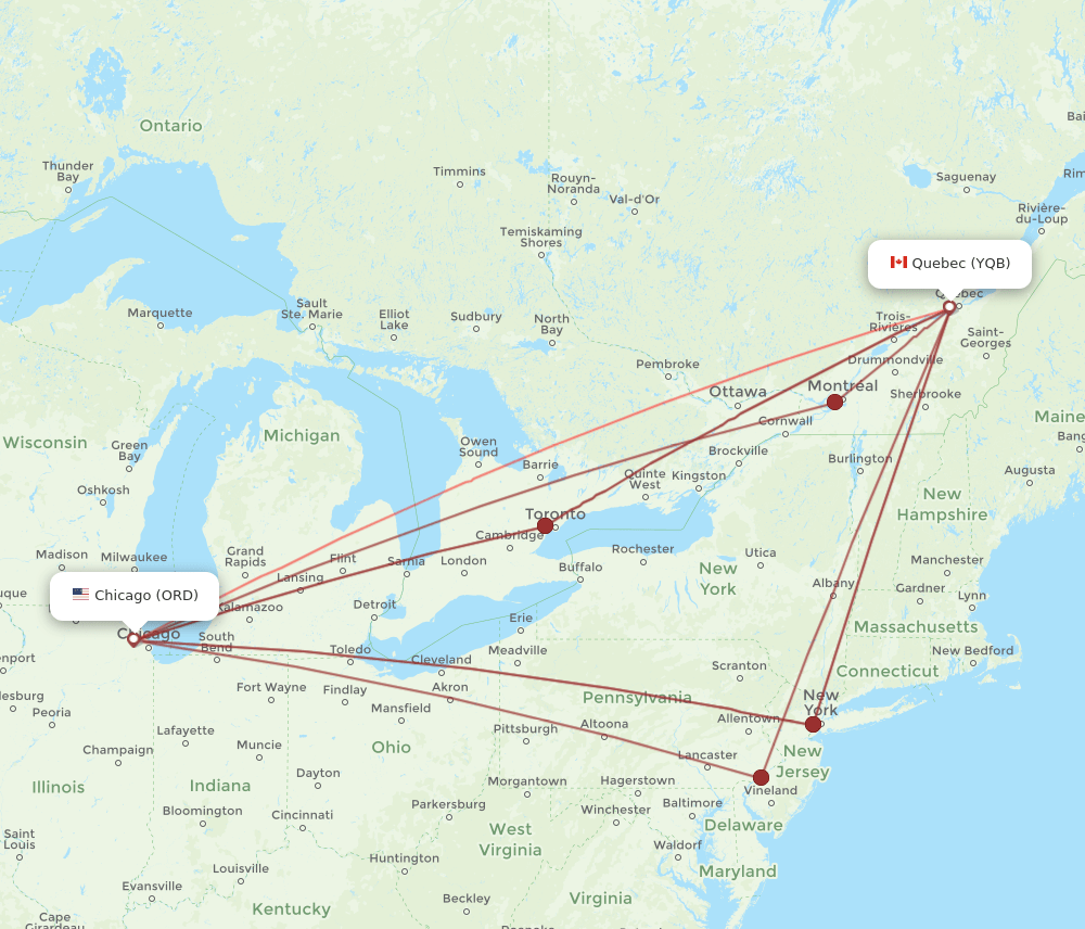 YQB-ORD flight routes