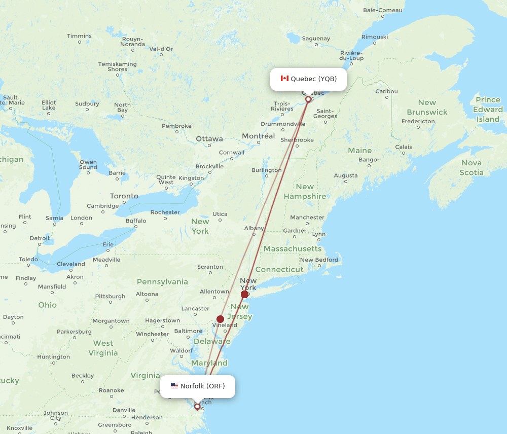YQB-ORF flight routes