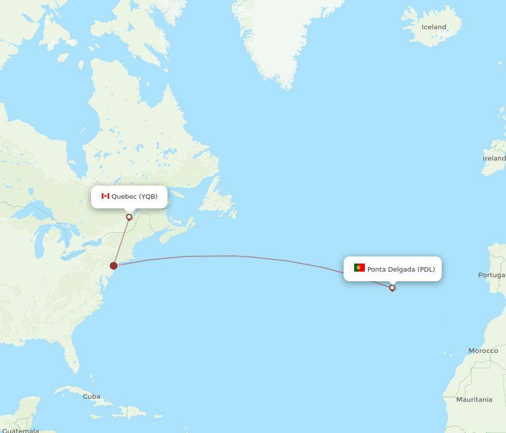 YQB to PDL flights and routes map