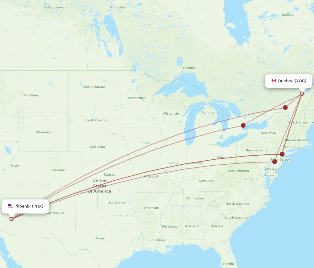 YQB to PHX flights and routes map