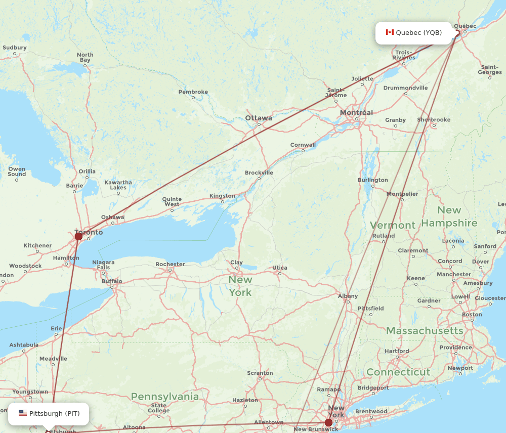 YQB-PIT flight routes