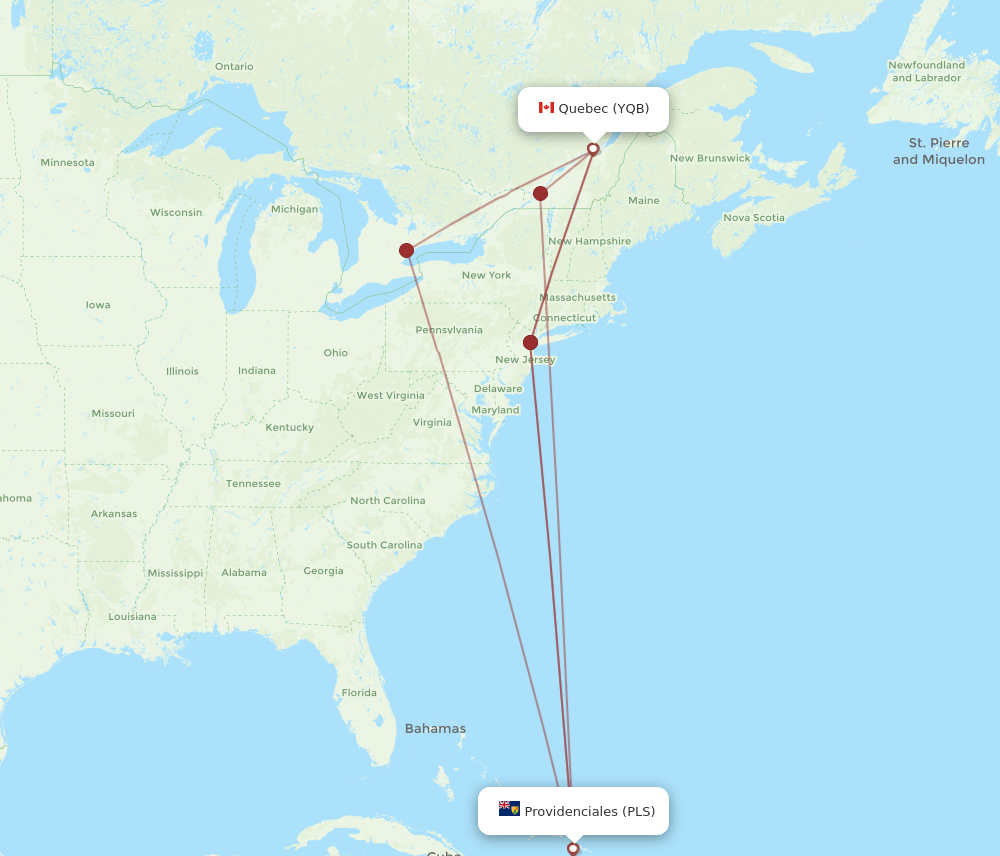 YQB-PLS flight routes