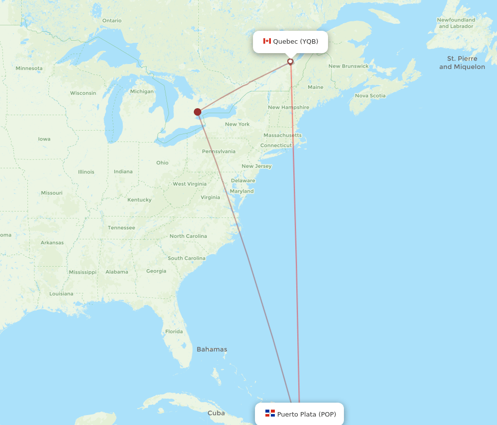 YQB to POP flights and routes map