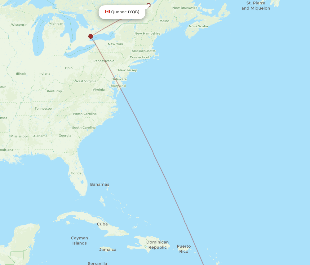 YQB to POS flights and routes map