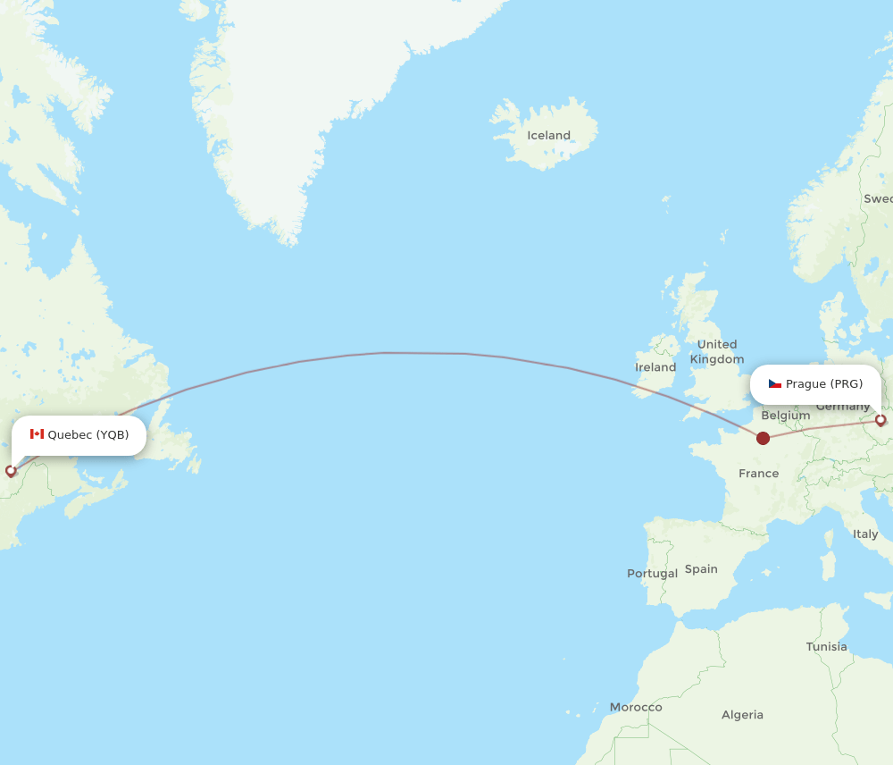 YQB-PRG flight routes