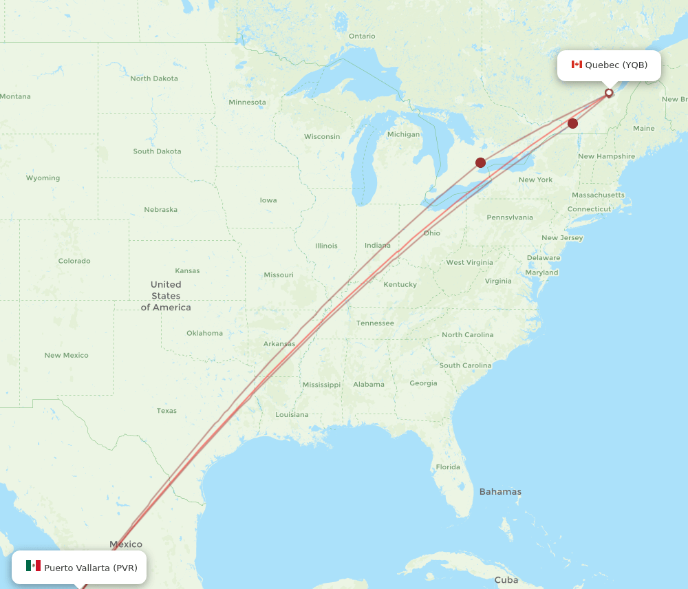 YQB to PVR flights and routes map