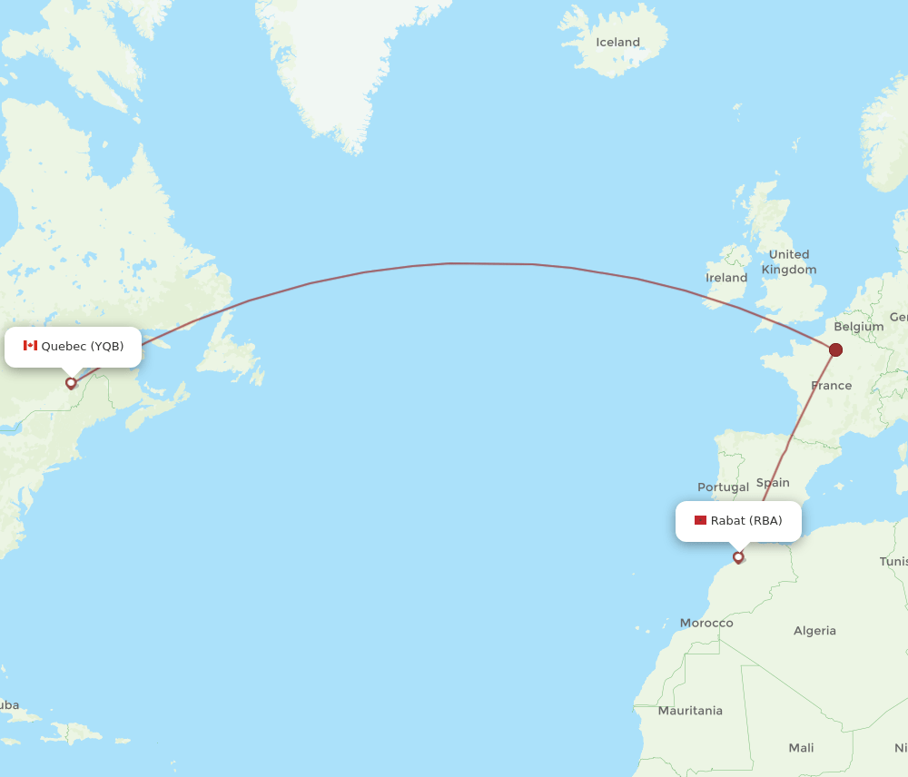 YQB-RBA flight routes