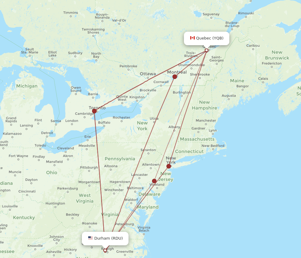 YQB-RDU flight routes