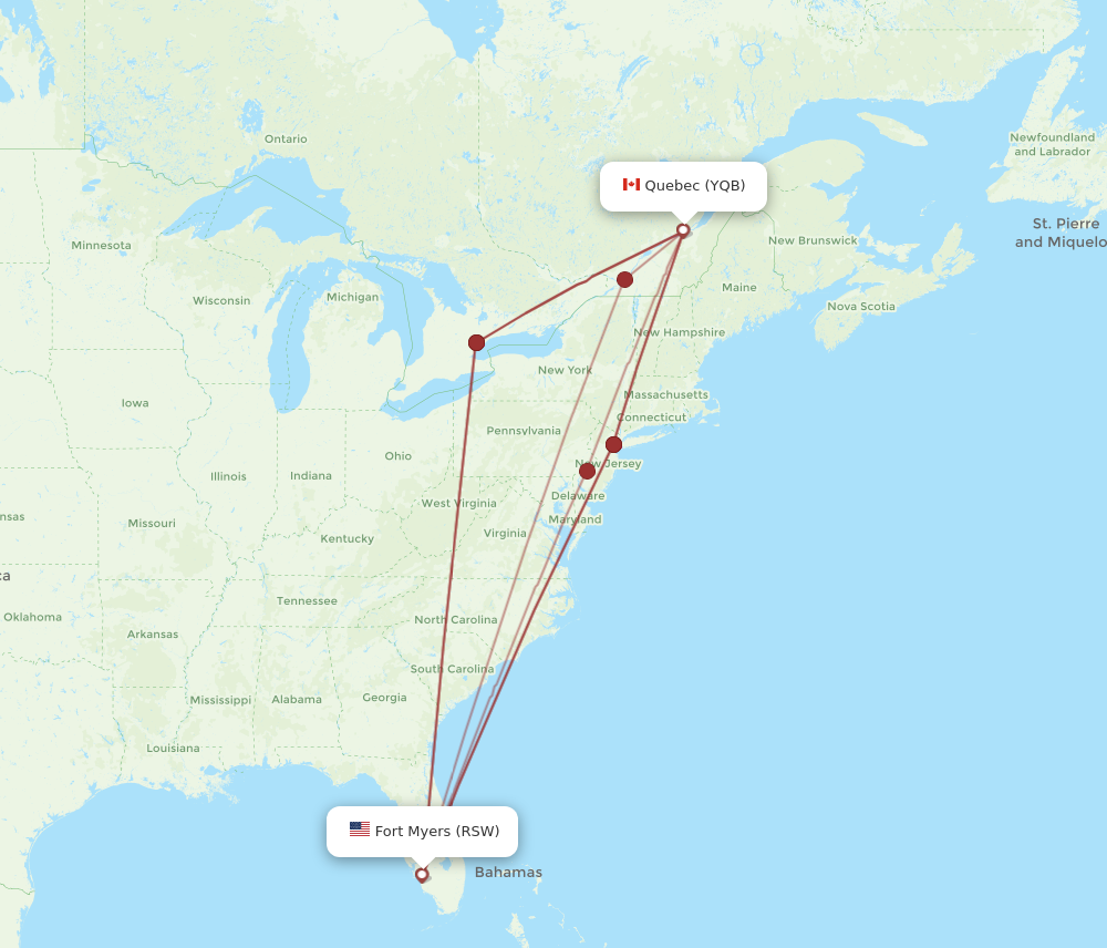 YQB to RSW flights and routes map