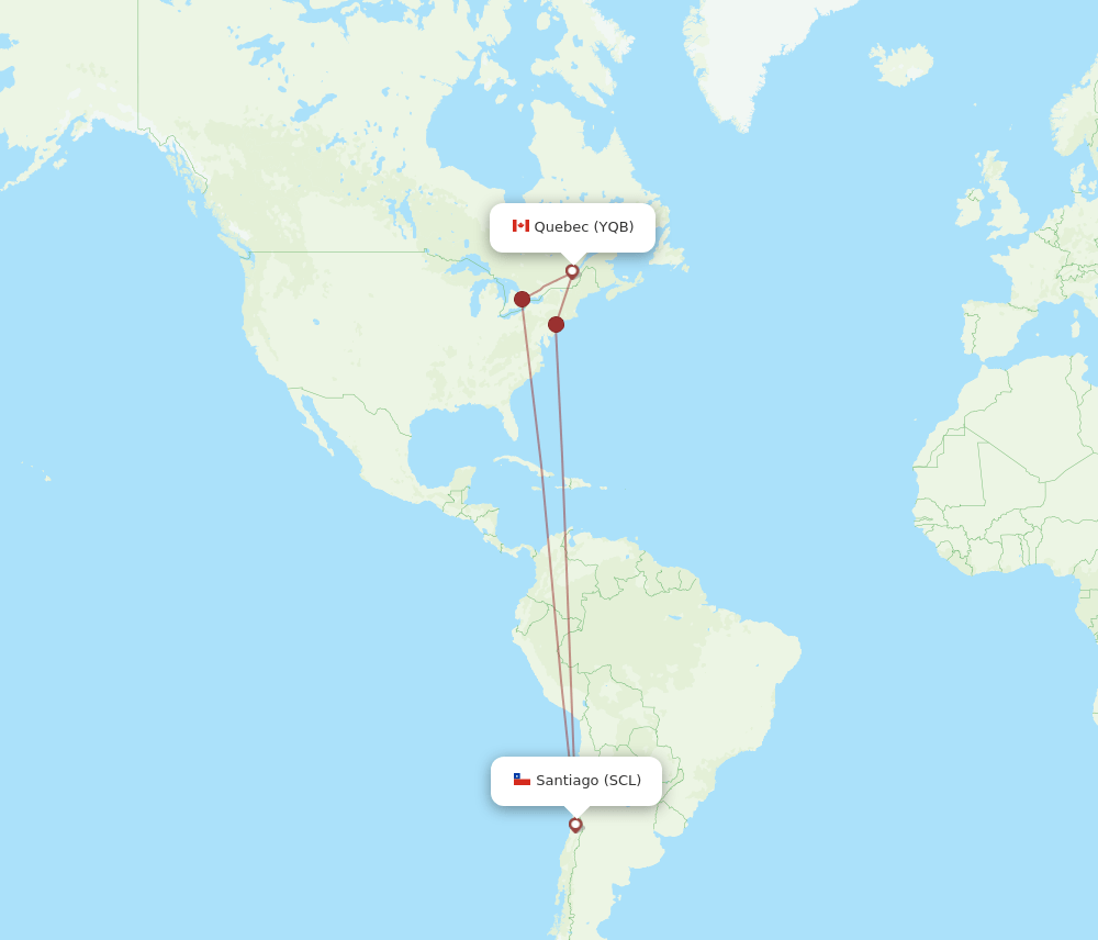 YQB to SCL flights and routes map