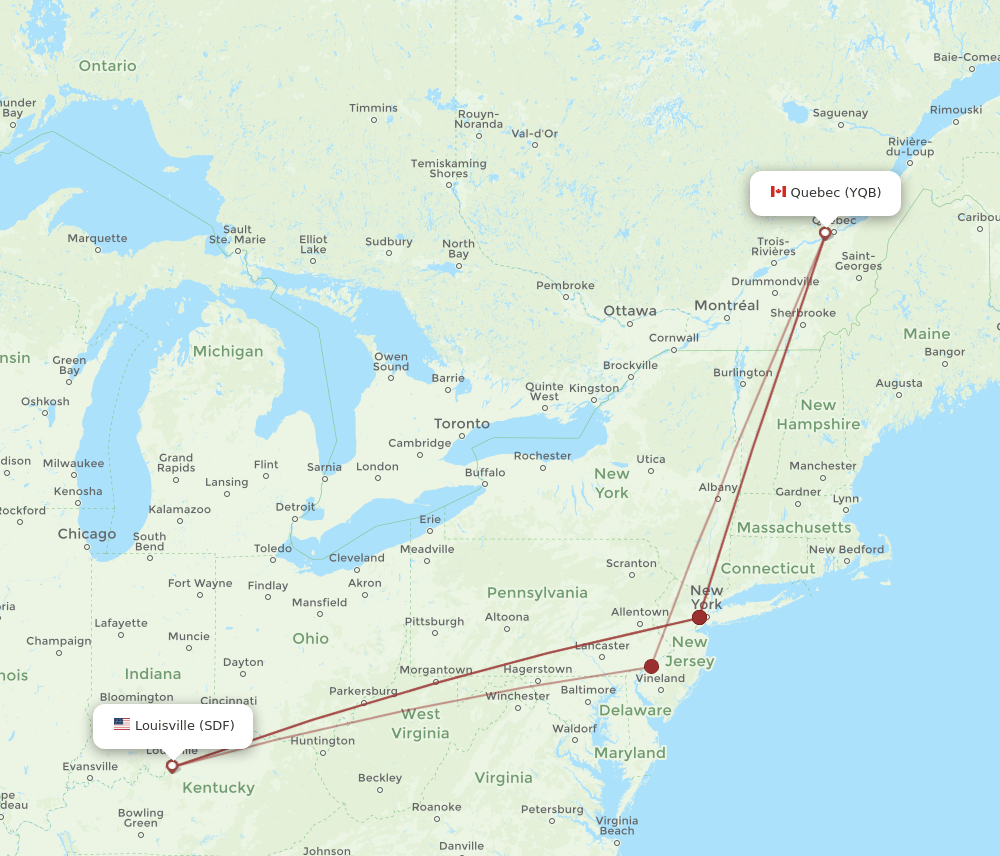 YQB-SDF flight routes