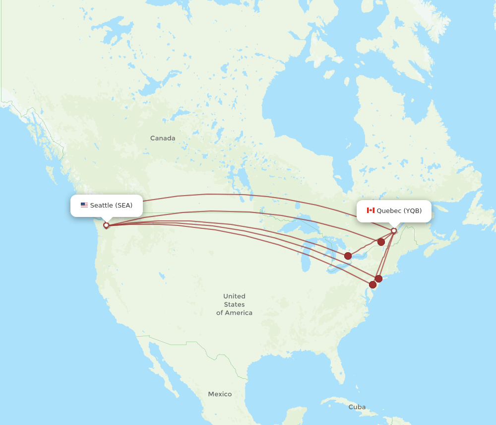 YQB to SEA flights and routes map