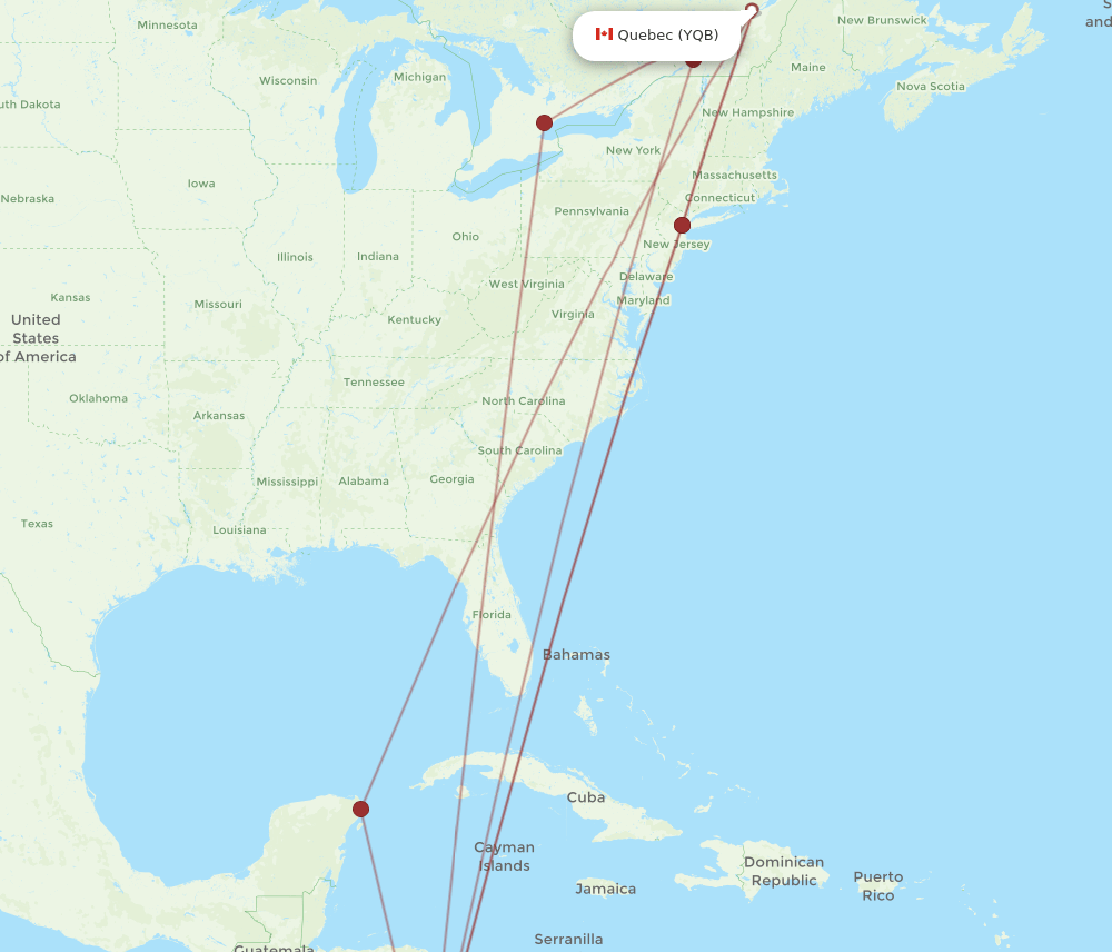 YQB to SJO flights and routes map