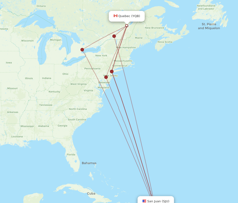 YQB to SJU flights and routes map