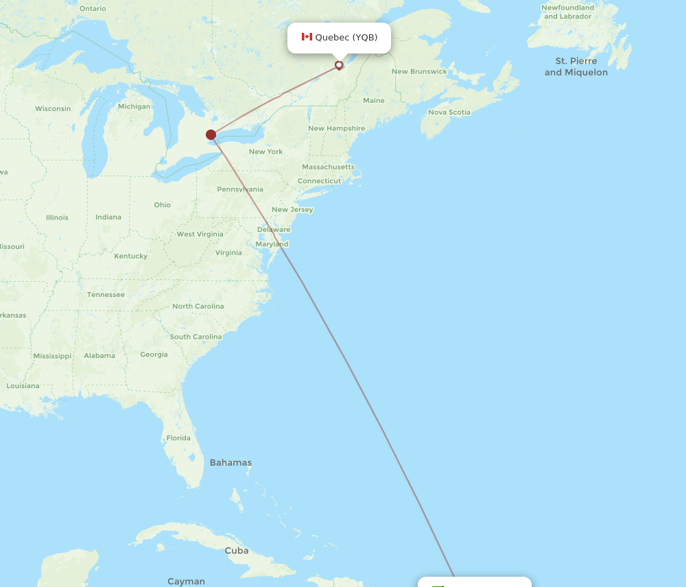 YQB-SKB flight routes