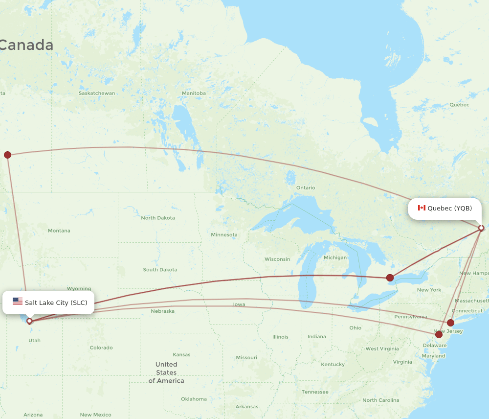 YQB to SLC flights and routes map