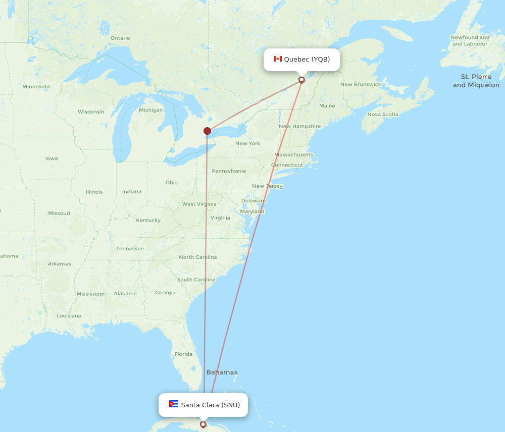 YQB to SNU flights and routes map