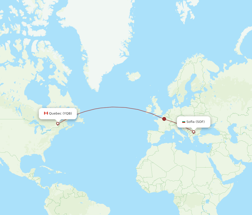 Quebec - Sofia route map and flight paths