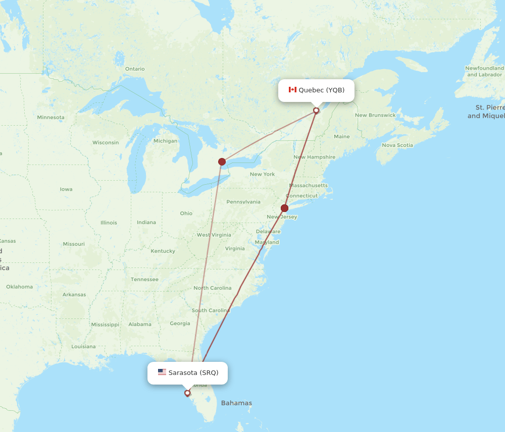 YQB-SRQ flight routes