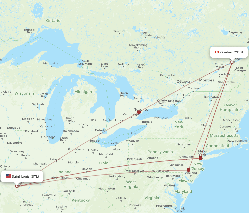 YQB-STL flight routes