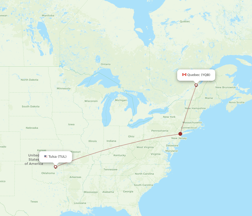 YQB-TUL flight routes