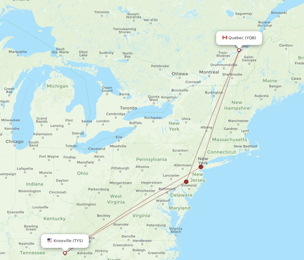 YQB-TYS flight routes