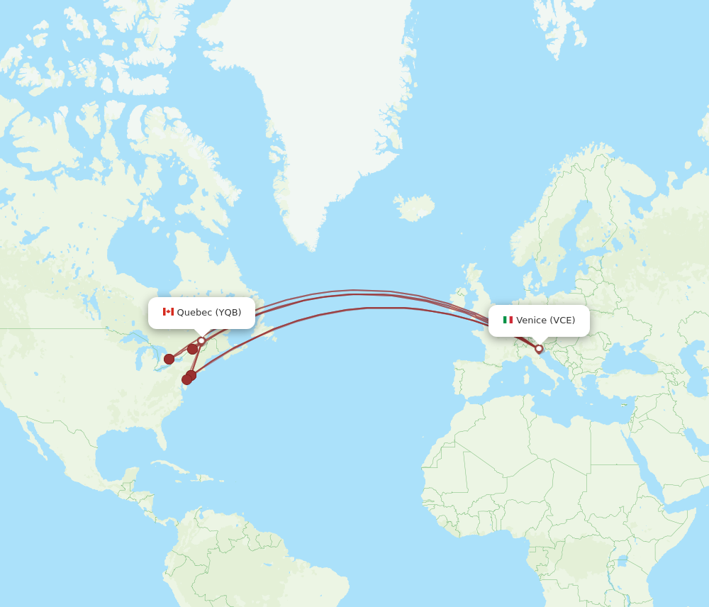 YQB to VCE flights and routes map
