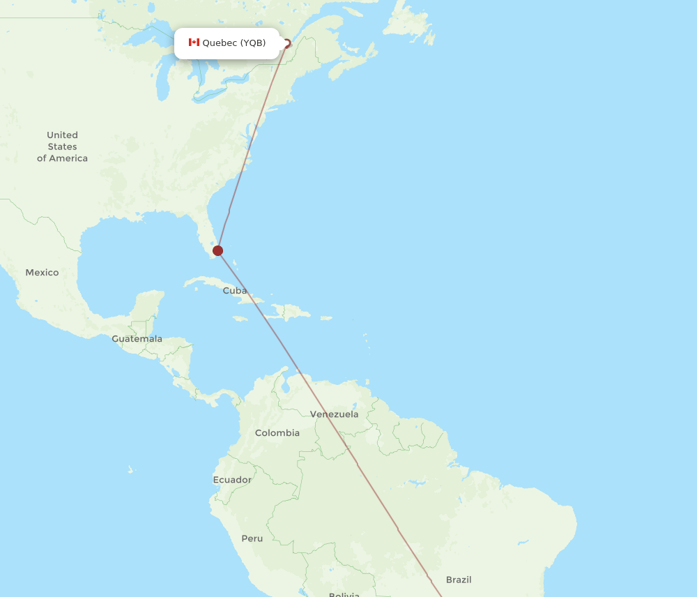 Quebec - Campinas route map and flight paths