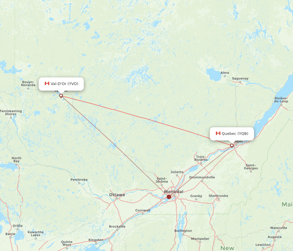Val D'Or - Quebec route map and flight paths