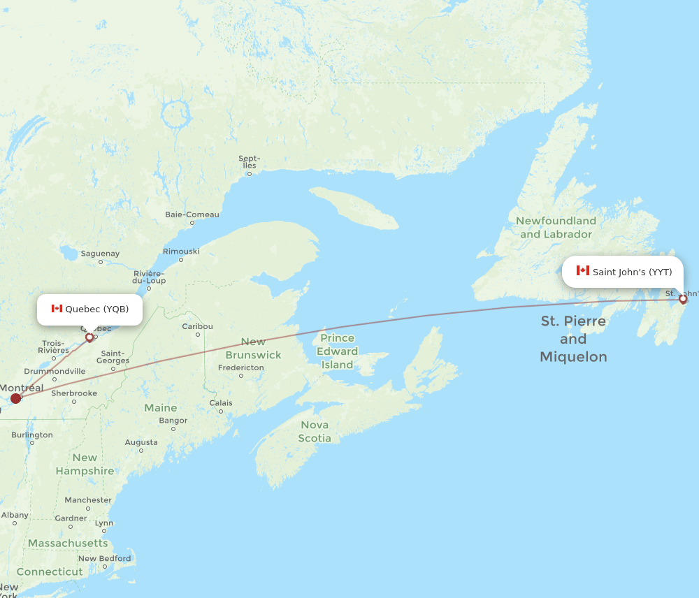 YYT to YQB flights and routes map